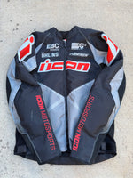 Load image into Gallery viewer, Black &amp; Red Icon Motorcycle Jacket with Pads
