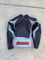 Load image into Gallery viewer, Black &amp; Red Icon Motorcycle Jacket with Pads
